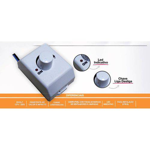 Dimmer / Controle Rotativo para Ventilador ou Lâmpada de Sobrepor - Prime Tech