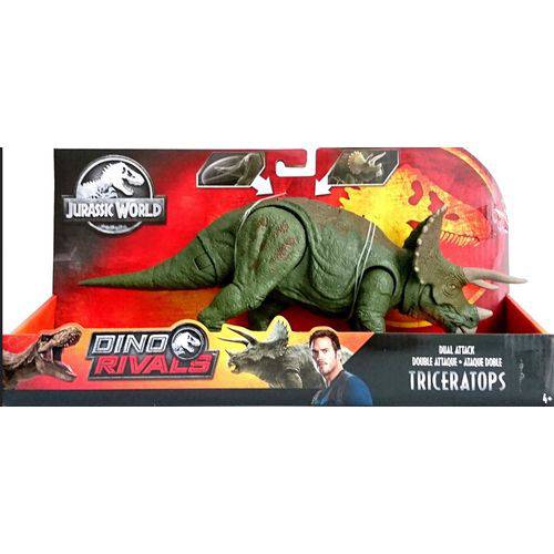 Dinossauro Figura Jurassic World Dino Rivals Double Ataque Triceratops GDT38 - MATTEL
