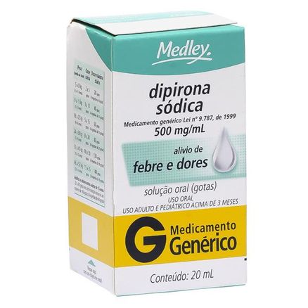 Dipirona Monoidratada 500mg/ml Solução Oral Gotas 20ml Generico Medley