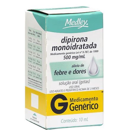 Dipirona Monoidratada 500mg/ml Solução Oral Gotas 10ml Generico Medley