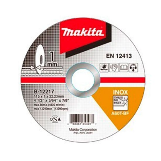 Disco Abrasivo de Corte para Inox 115 X 1.0 X 22.3 Mm (4.1/2") - B-12217-10 - Makita<BR>