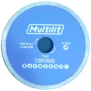 Disco Corte Diamantado 100X20MM Liso Contínuo 1480 Multilit