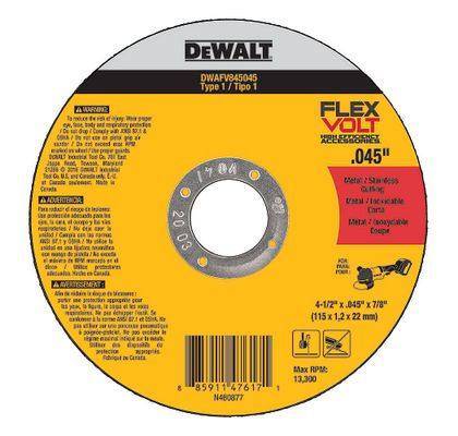 Disco de Corte 4.1/2"x.045x7/8" Dewalt Flexvolt DWAFV845045 DWAFV845045