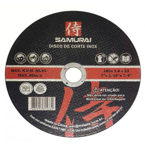 Disco de Corte Abrasivo Inox 7.1/4 Samurai C/ 100 Peças