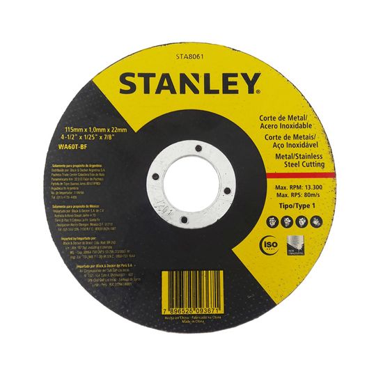 Disco de Corte Fino para Inox 4.1/2 X 1.0 X 7/8 - Sta8061 - Stanley