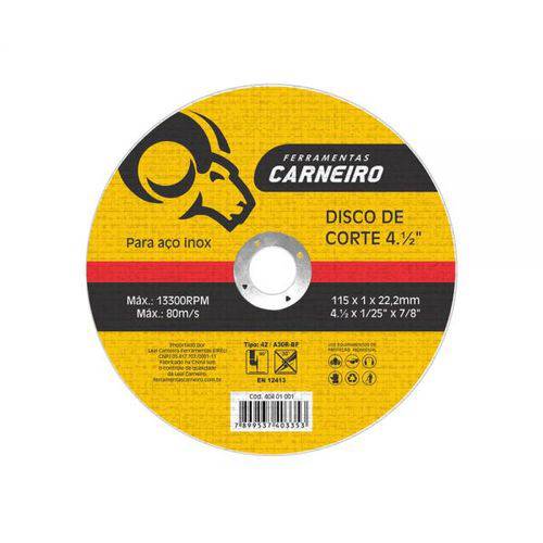 Disco de Corte Inox 115X1,0X22mm Carneiro