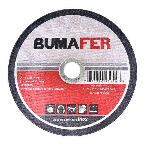 Disco de Corte Inox 7 × 1,6 Mm Bumafer