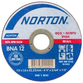 Disco de Corte para Inox 115 X 1,0 X 22,23 Mm - BNA12 Norton