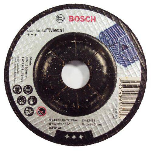Disco de Desbaste Metal 4.1/2 Pol X 1/4 Pol Furo 7/8 Pol Standard Bosch