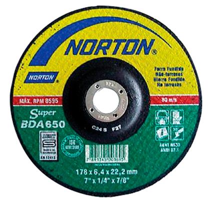 Disco de Desbaste para Ferro Fundido 4.1/2" Norton 114,3x6,4x22,22mm - BDA650 66252842940