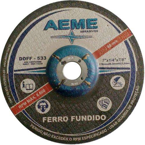 Disco de Desbaste para Ferro Fundido Aeme Ddff 533 4.1/2" X 1/4" X 7/8"