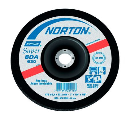 Disco de Desbaste para Inox Norton 114,3x6,4x22,22 BDA630 66252841265