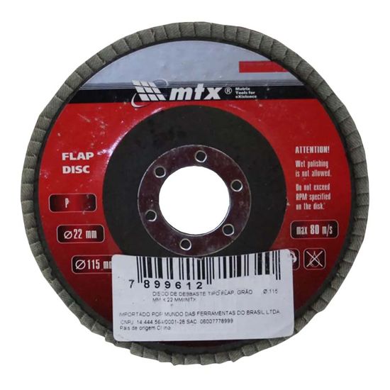 Disco de Desbaste Tipo Flap 115 X 22mm (Varias Gramaturas) - MTX