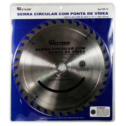 Disco de Serra Circular Ponta de Vídea 9.1/4” 36 Dentes para Madeira - Western