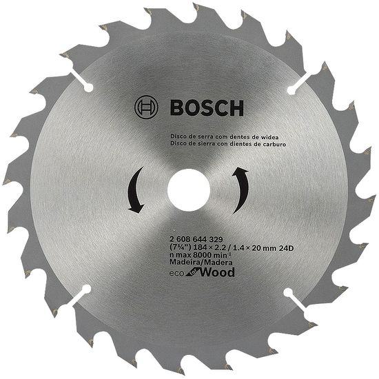 Disco de Serra ECO 24 Dentes 184mm 7.1/4" - 2 608 644 329 - Bosch
