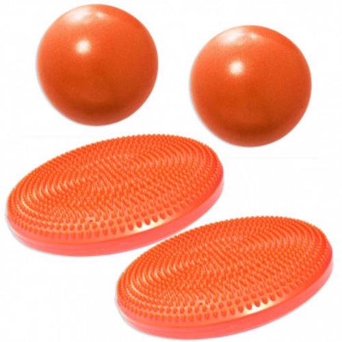 2 Discos Inflaveis de Equilibrio + 2 Overballs para Pilates 25cm Laranja Liveup