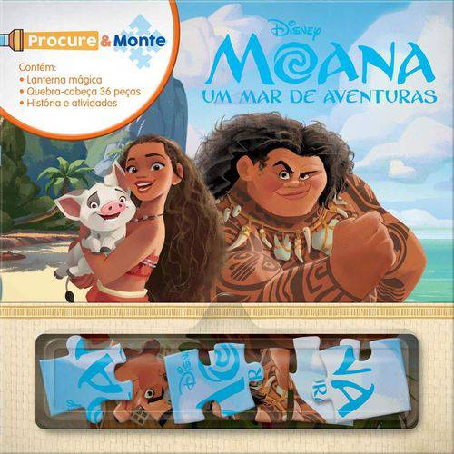 Disney Procure e Monte - Moana com Lanterna Magica e Quebra-cabeca