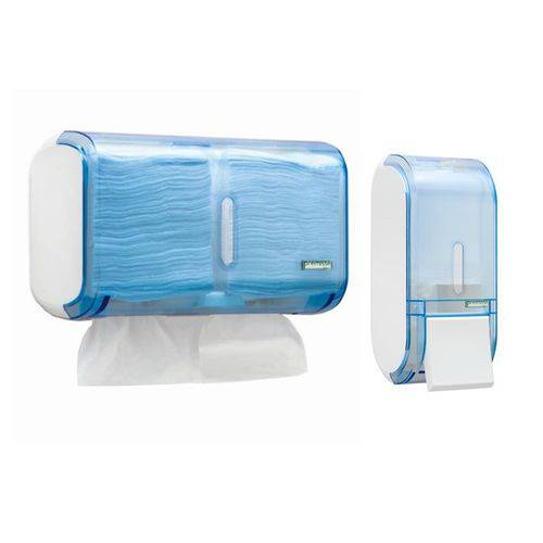 Dispenser Papel Toalha + Saboneteira Líquida Premisse Urban Compacta Glass Azul