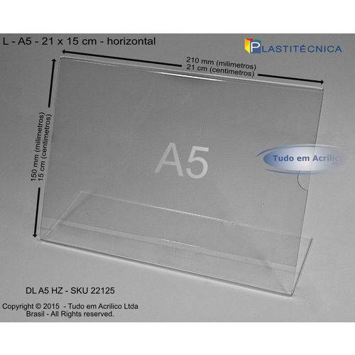 Display ou Porta Folha L em Acrílico A5 (21x15cm) Horizontal