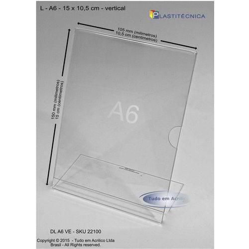 Display ou Porta Folha L em Acrílico A6 (10x15cm)