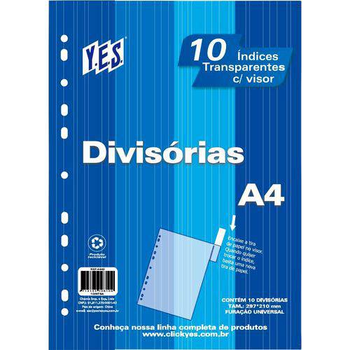 Divisória Transparente para Fichário Universitário Yes A4 10intba com 10 Unidades - Cristal