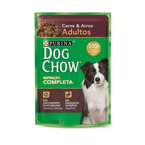 Dog Chow Sachê Cães Adultos Sabor Carne e Arroz 100g 15un