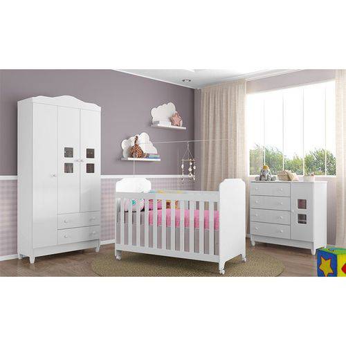 Dormitório Carol Guarda Roupa Infantil 3 Portas Cômoda Fraldário Berço Lucca - Carolina Baby