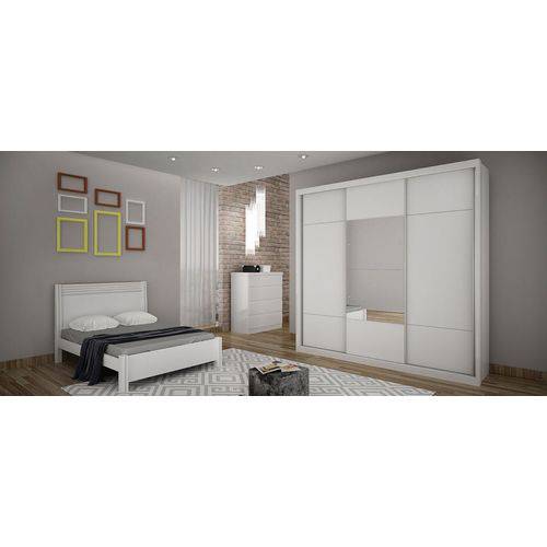 Dormitório Casal Completo com Espelho 3 Portas e 7 Gavetas Branco Alto Brilho Arezzo Novo Horizonte