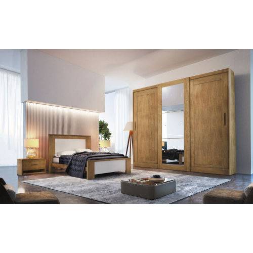 Dormitório Casal Suécia 100% MDF, Porta Espelhada - Móveis Rufato - Imbuia - Móveis Bom de Preço