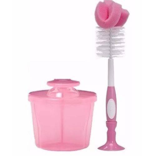 Dosador de Leite com 3 Divisões + Escova de Limpeza de Mamadeiras Rosa Dr Browns