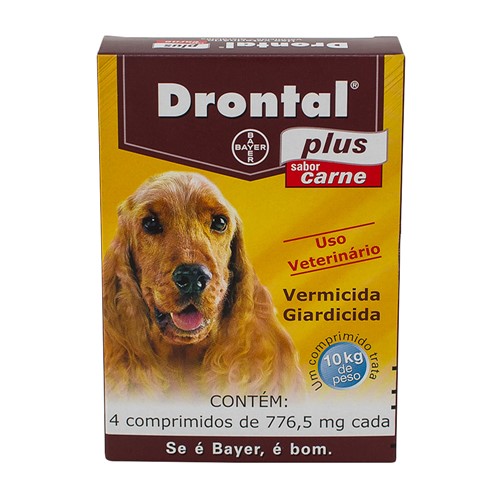 Drontal Plus 776,5mg para Cães Sabor Carne Vermicida 1 Comprimido Trata 10kg de Peso com 4 Comprimidos