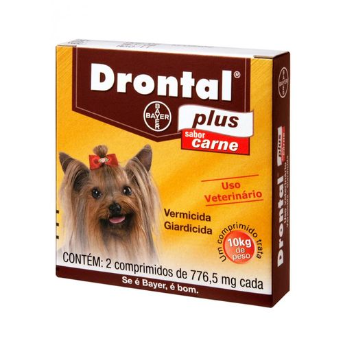 Drontal Plus Cães Até 10Kg Sabor Carne - 2 Comprimidos _ Vermífugo Bayer Até 10kg