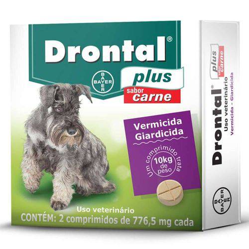 Drontal Plus Vermífugo Sabor Carne Cães Até 10kg 02 Comprimidos 776,5mg Cada Comprimido - Bayer