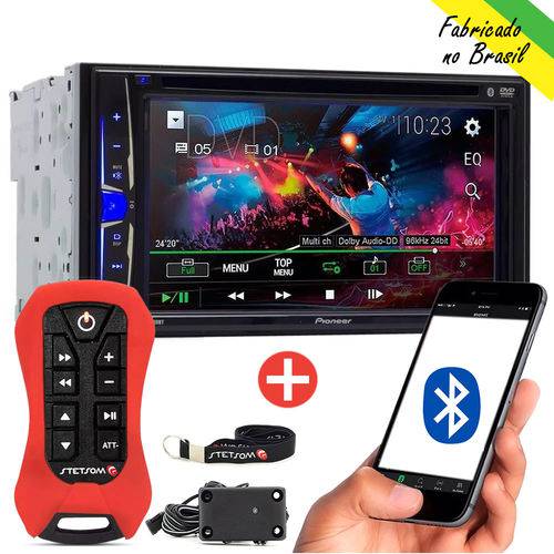 DVD Pioneer Multimídia 2 Din Bluetooth Avh-a208bt + Controle Stetsom Sx2 Vermelho