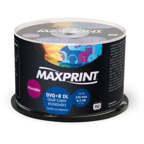 DVD+R DL Printable Maxprint 8.5GB/240min 8x (Dual-Layer) (Bulk C/ 50)