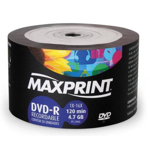 DVD-R Gravavel 4,7 Gb/120minuto 1x-16x com 50 Unidades - Maxprint