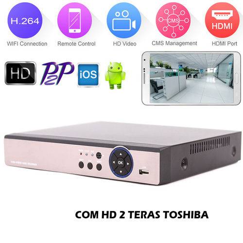 Dvr com Hd 2 Teras Toshiba Hibrido 8 Canais H.264 1080p Full Hd A6x08nr