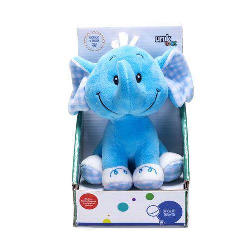 Elefante Azul de Pelúcia - Chocalho Infantil - Unik Toys