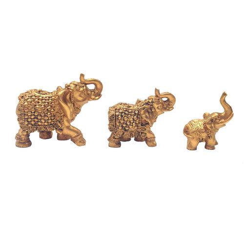 Elefante Indiano Ouro Velho em Resina - Arte Retrô (3 Peças)