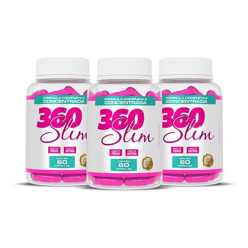 Emagrecedor Natural 360Slim - Nova Formula com Quitosana , Biotina , Vitamina C e Cromo - Promoção 3 Unidades