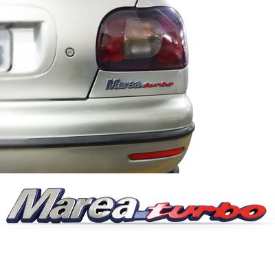 Emblema Letreiro Marea Turbo da Traseira Marea 1998 a 2007 Cromado com Vermelho