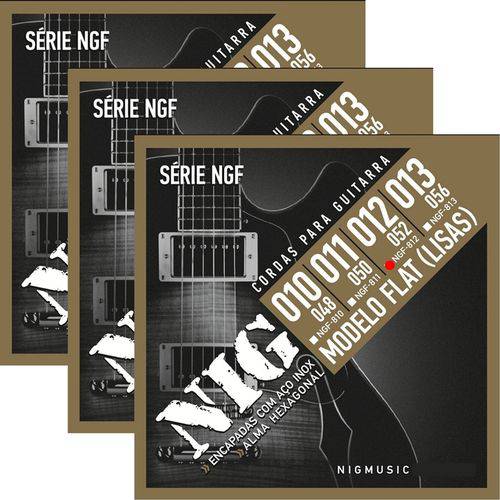 3 Encordoamento Nig P/ Guitarra Flat Flatwound 012 052 NGF812