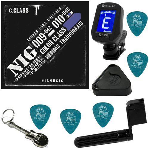 Encordoamento P/ Guitarra 010 046 Nig Color Class Azul N1643 + Kit IZ2
