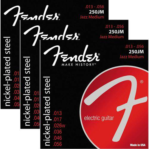 Encordoamento para Guitarra 013 056 Fender Jazz Medium 250JM - Kit com 3 Unid.