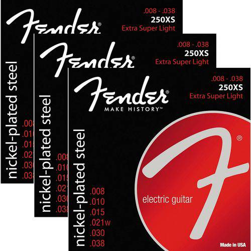 Encordoamento para Guitarra 08 Fender Extra Super Light 250XS - Kit com 3 Unid.