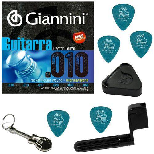 Encordoamento para Guitarra Giannini 010 049 Híbrido GEEGSTH10 + Acessórios IZ1