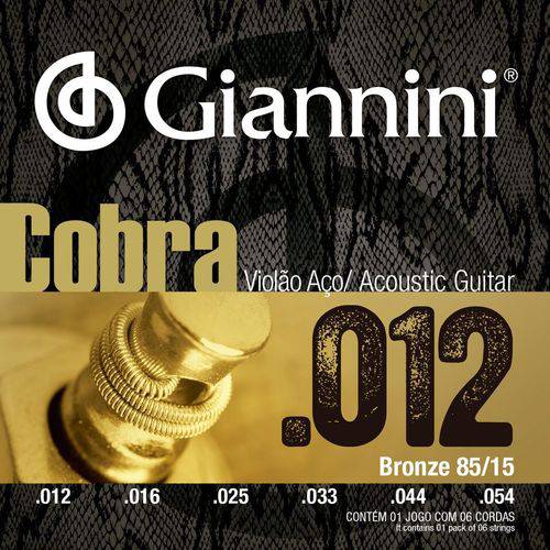 Encordoamento para Violão Aço com Bolinha, Série Cobra, Revestimento Bronze 85/15 0.012-0.054 - Geeflks - Giannini