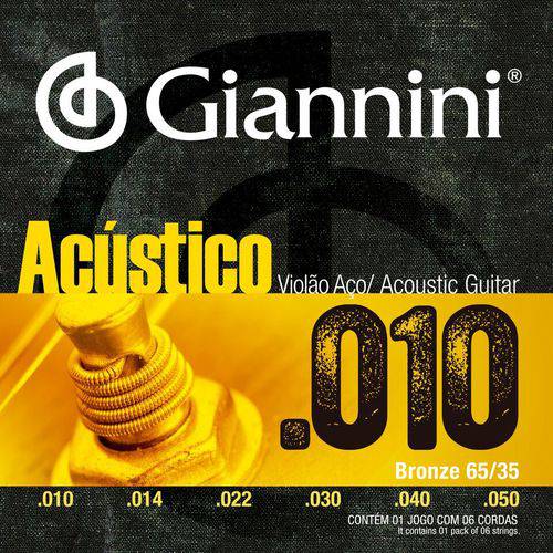 Encordoamento para Violão Aço, Série Acústico, Revestimento Bronze 65/35 0.010" - Geswam - Giannini