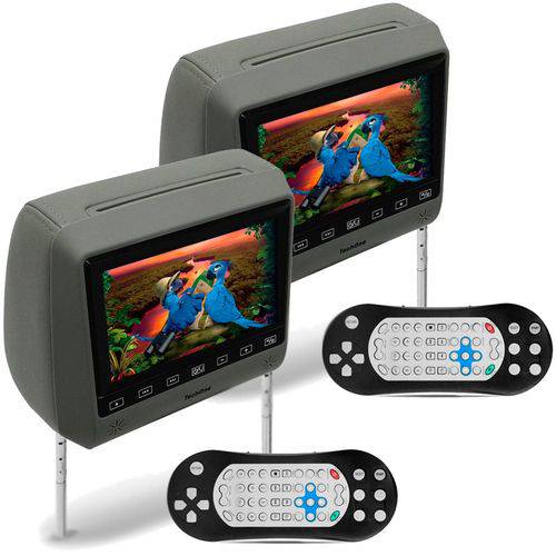 2 Encostos com Tela Slim Prime Cinza LCD 7" Leitor de DVD USB SD Controle Remoto e Games TechOne