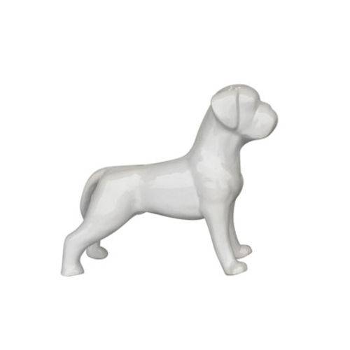 Enfeite Cofre Cerâmica Boxer Dog Branco 23x14 Cm